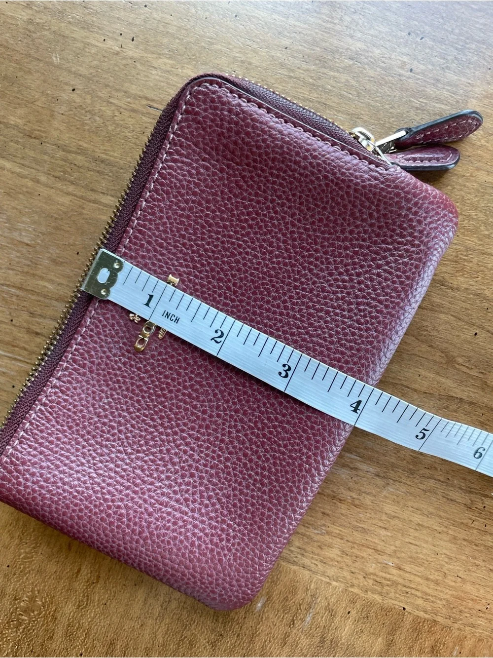 Coach Double Corner Zip Wristlet Burgundy Pebble Leather F87590 (No Strap)